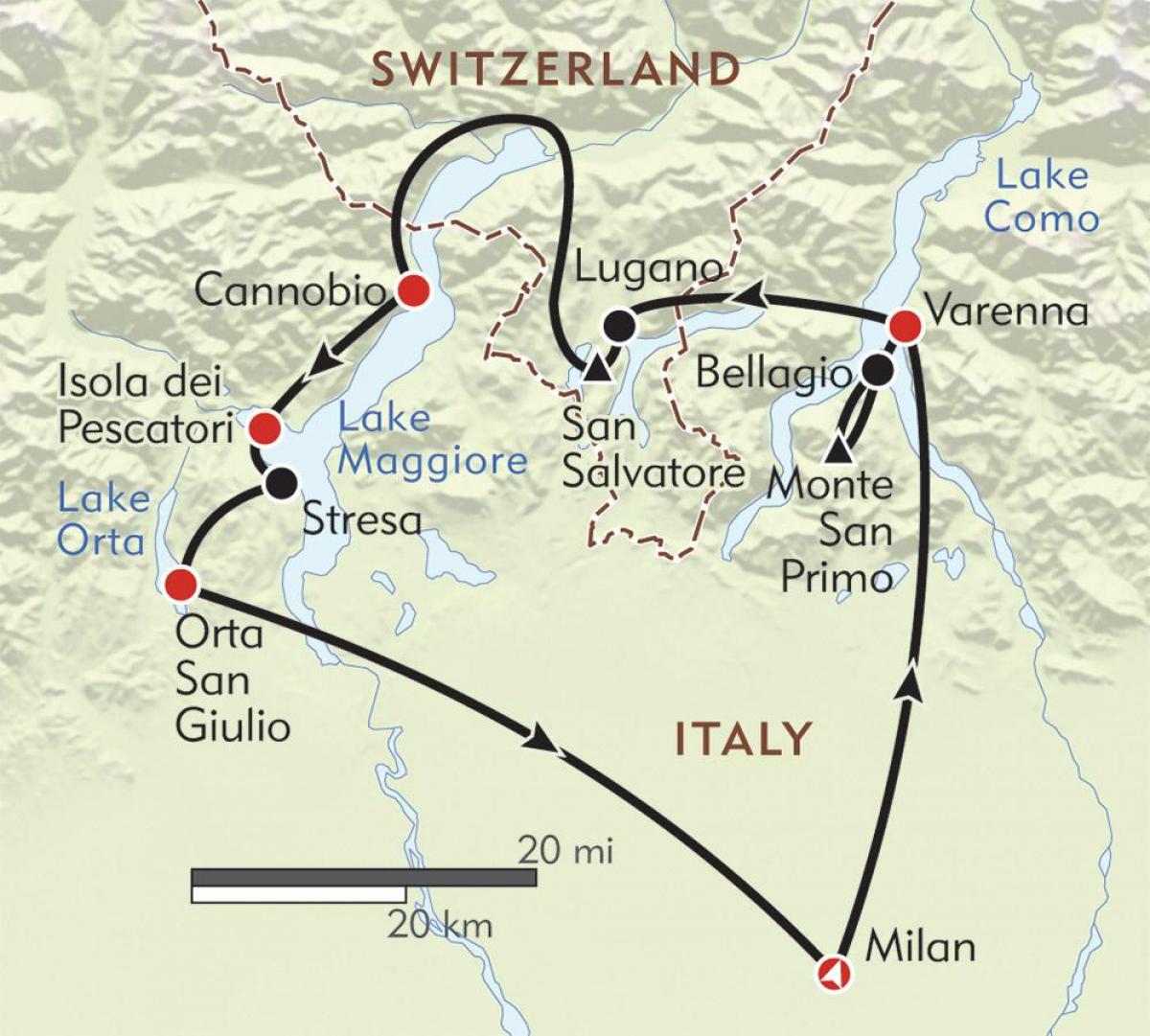 mapa jezior w Mediolanie