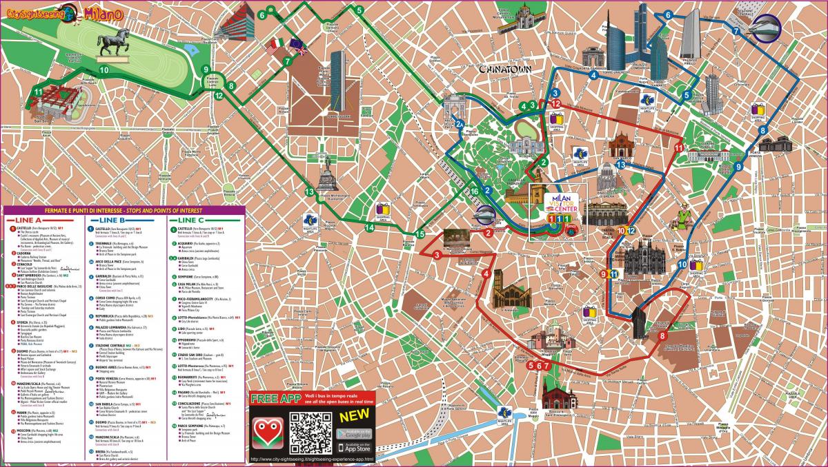 mapa Mediolanu linia autobusowa 