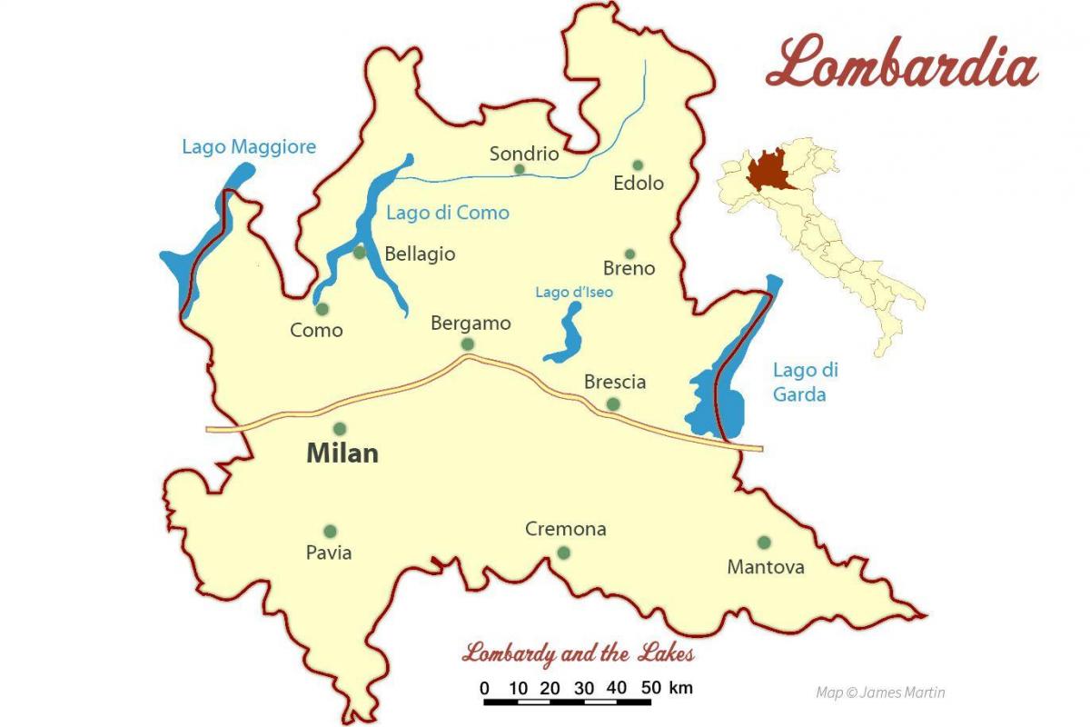 mapa Mediolan, Lombardia
