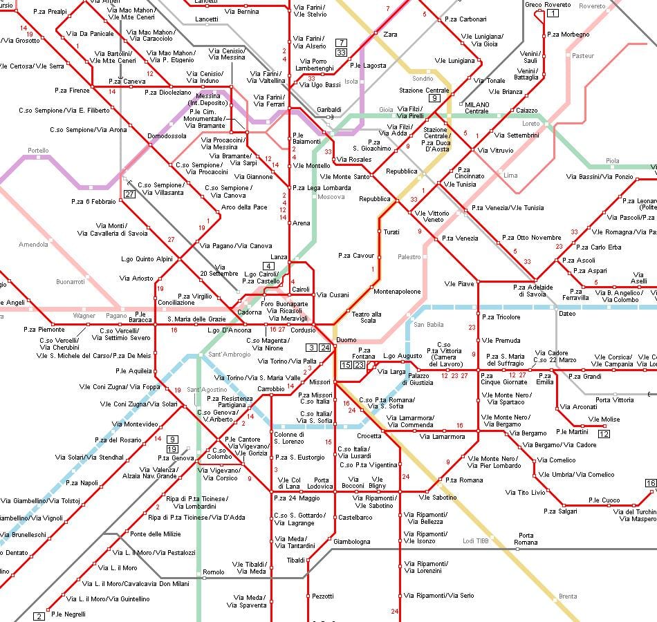 mapa metra w Mediolanie, Włochy