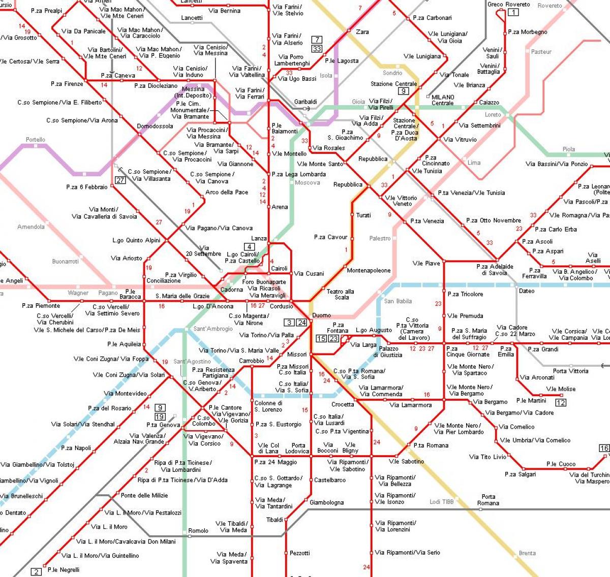 tramwaj w Mediolanie mapie