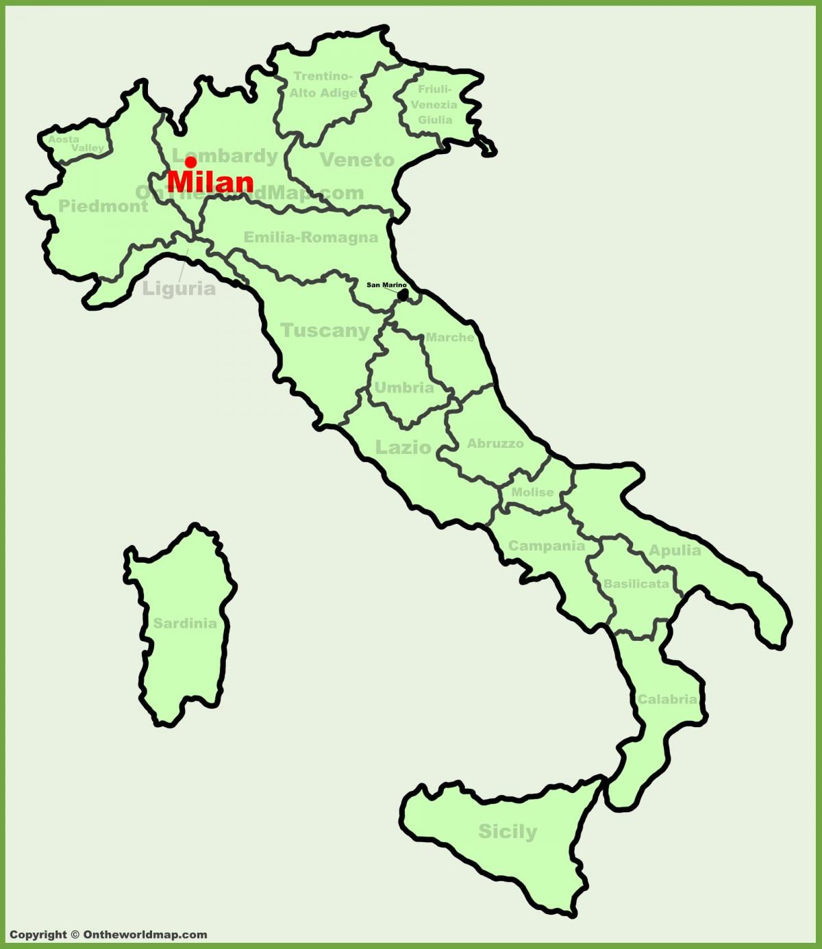 mapa pokazuje Włochy Mediolan