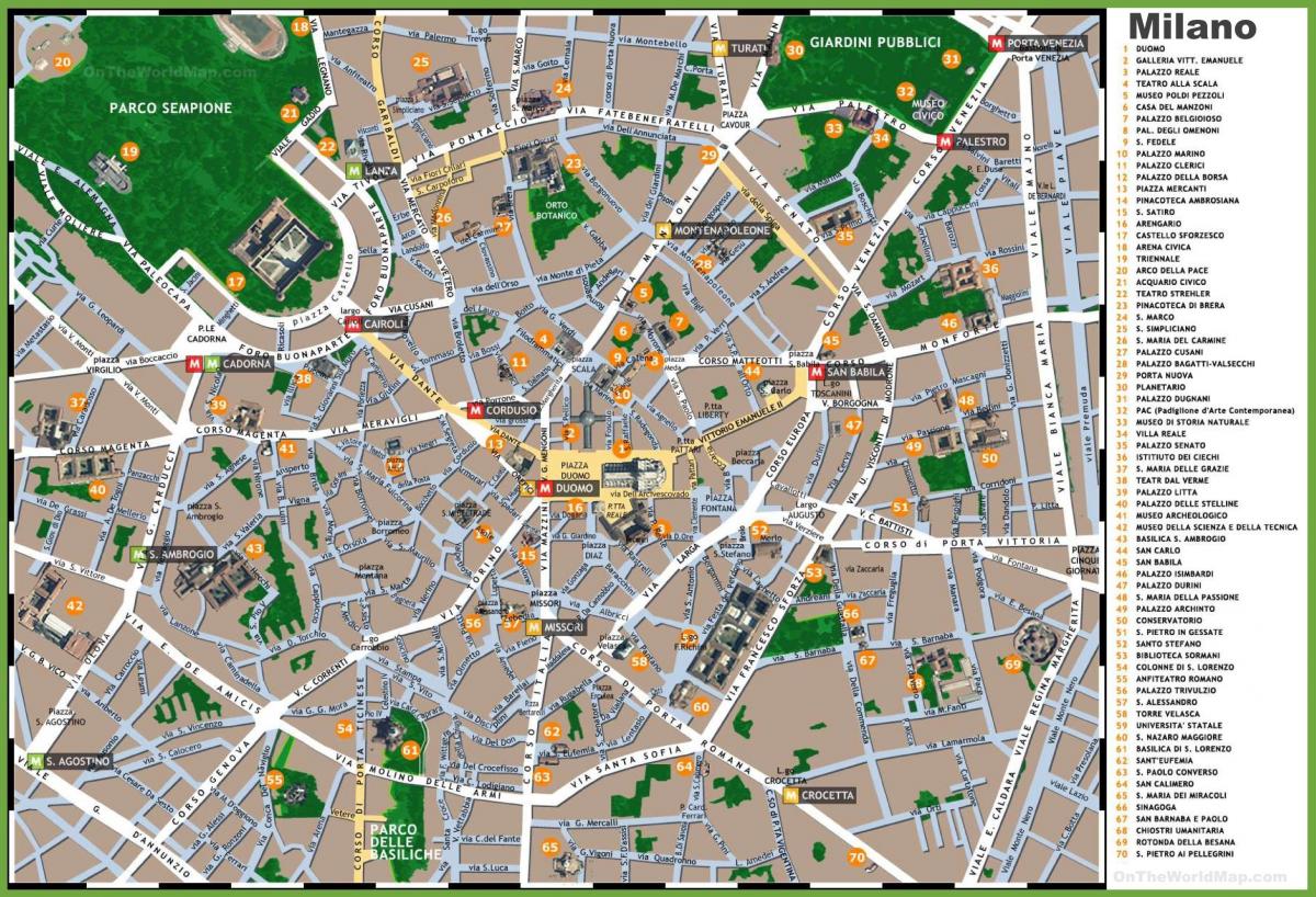 mapa Mediolanu, Włochy zabytki