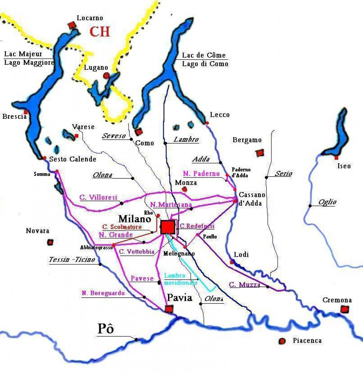 mapa Mediolańskiej dzielnicy Navigli district