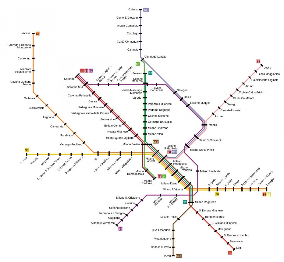 Milano pociągu na mapie