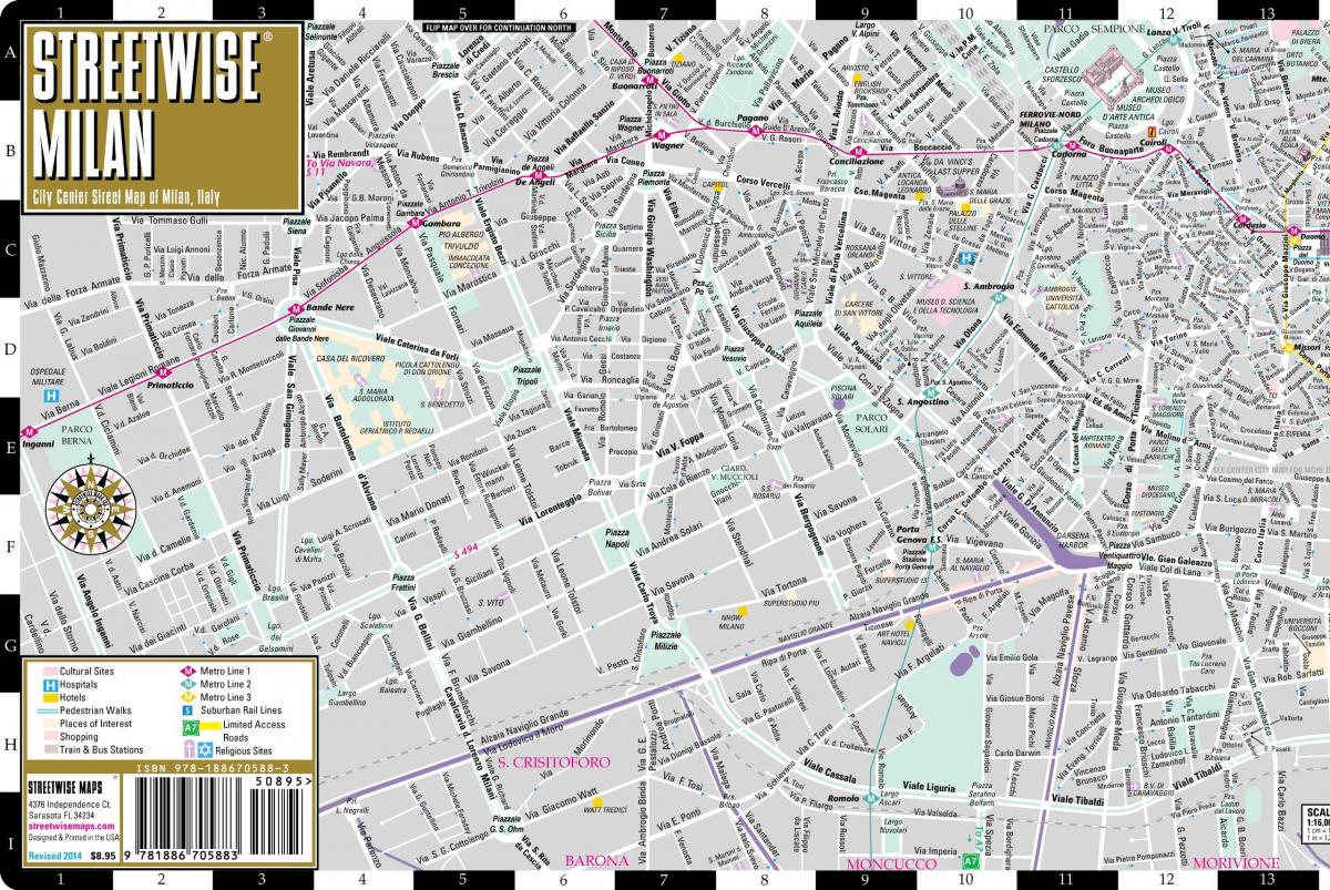 mapa ulic w centrum miasta Mediolan 