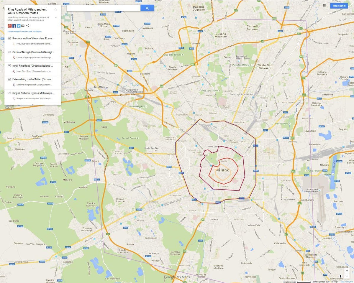 mapa stref w Mediolanie