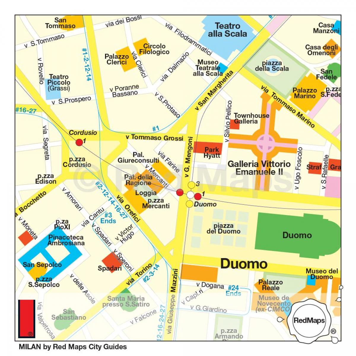 Sklepy w Mediolanie, mapa dzielnicy handlowej Mediolanu ...